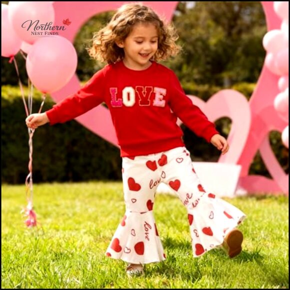 Toddler Girls Sweatshirt and Flare Pants Set, Cotton Blend, Elastic Waist - Picture 3 of 6